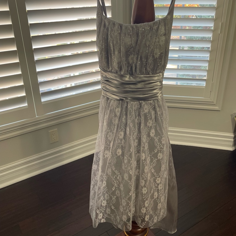 Gray and Silver Morgan and Co Lace Mini Dress in Brand New Never Worn Condition